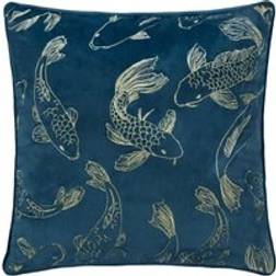 Paoletti Koi Pond Embroidered Velvet 50cm x 50cm - Navy Scatter Cushion Blue