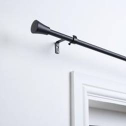 OHS Curtain Pole Extendable Metal Finnials Trumpet End Rings 120 cm - Black