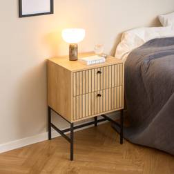 Furniture To Go XXXL Nachtkästchen Schwarz Eichefarben Nachttisch