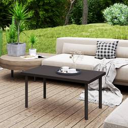 OutSunny Metal Garden Coffee Table with Woodgrain Tabletop Brown