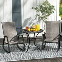 OutSunny 2 Pcs Garden Rocking Chairs with Armrests High Back Light Brown