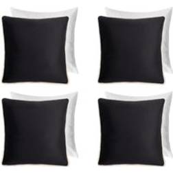 OHS 4 Pack Matte Velvet Piped Filled Covers Set 45cm x 45cm Cushion Cover Black