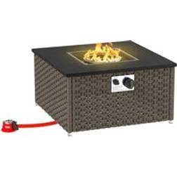 OutSunny 13 kW Rattan Gas Fire Pit Table Grey