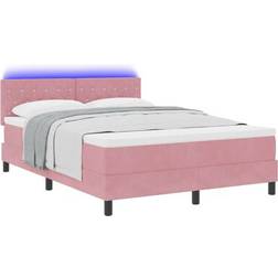 vidaXL Box Spring Seng med Madras and LED Pink 160x200 cm Fløjl Kontinentalseng