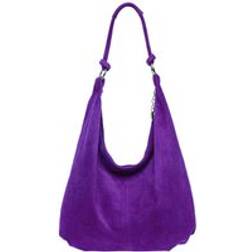 Ise Large Slouch Italian Suede Hobo Tote Shoulder Bag - Purple