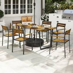 OutSunny 7 Piece Garden with and Stackable Brown Patio Dining Set, 1 Table incl. 6 Chairs