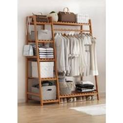 Living and Home Bamboo Clothing Garment 7 Tier Storage Shelf Coat Clothes Rack