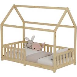 ecoMI Kinderbett Hausbett mit Rausfallschutz und Lattenrost 90 x 200