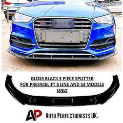 Auto Perfectionists UK Audi A3 S3 S Line 8V Gloss Black Front Splitter Spoiler Lip Body Kit 2014-2016
