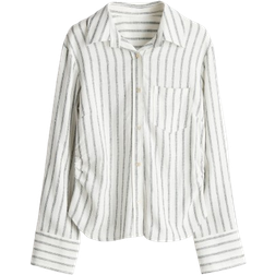 H&M Damen Leinenbluse Mit Raffungen - Weiß