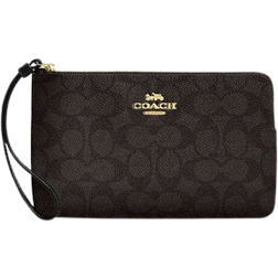Coach Large Corner Zip Wristlet In Signature Canvas - Gold/Walnut/Black