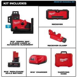 Milwaukee M12 Green 360 3-Plane Laser with Automatic Alignment & Receiver