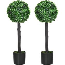 Homcom Boxwood Ball Pot Green Artificial Plant 2pcs