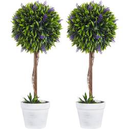 Homcom Potted Ball Tree Lavender Flowers Green Artificial Plant 2pcs