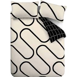 Catherine Lansfield Linear Curve Geometric Duvet Cover Beige, Black (200x135cm)