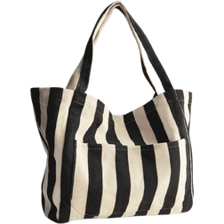 New Look Stripe Slouch Tote Bag - Black