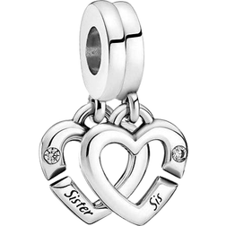 Pandora Linked Sister Hearts Split Dangle Charm - Silver/Transparent
