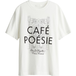 H&M Printed T-shirt - White/Café Poésie