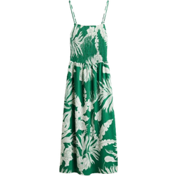 H&M Smocked Dress with Narrow Straps - Green/White Floral