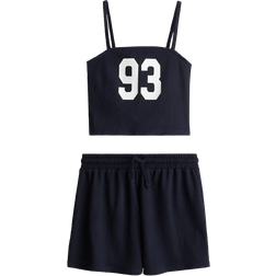 H&M 2-Delt Sæt Med Stroptop Og Shorts - Blå