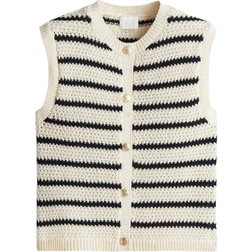H&M Button-Front Sweater Vest - Cream/Striped