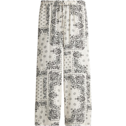 H&M Wide Drawstring Trousers - Cream/Paisley Pattern