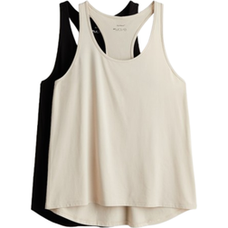 H&M Sports Vest Tops With DryMove 2-pack - Light Beige/Black