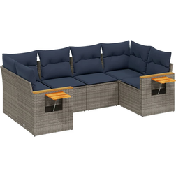 vidaXL 6-tlg Garten-Sofagarnitur mit Kissen Grau Poly Rattan Lounge-Set