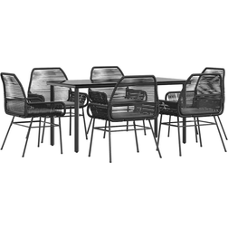 vidaXL För Trädgård Med Dynor 7 Delar Svart Polyrotting Glas Matgrupp, 1 Bord inkl. 6 Stolar