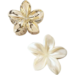 Shein Flower Design Oversized Hair Claw Gold+Pearl White