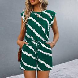 Shein Women's Round Neck Contrast Color Sleeveless Jumpsuit - Fashionable For Summer