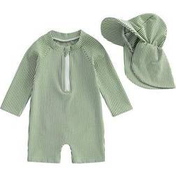 Shein Boys UPF 50+ Swim Set - Striped Rash Guard