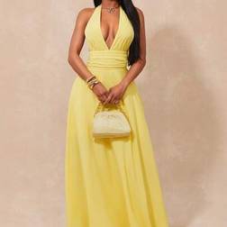 Shein Elegant Yellow Halter Backless Maxi Dress - Yellow