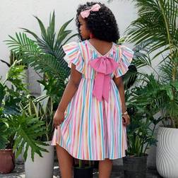 Shein Tween Girls Vacayshion Stylish Floral Print Ruffle Sleeve V-Neck Patchwork - Spring/Summer