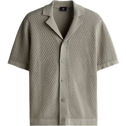 H&M Regular Fit Textured-Knit Resort Shirt - Khaki Green
