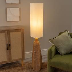 ValueLights Una White Tall Shade Natural Rattan Midi Lamp 140 x 25 x 25 cm Floor Lamp 170cm