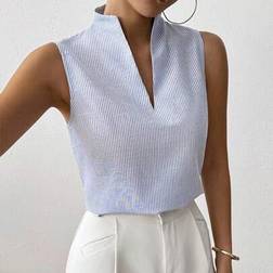 Rafferiza Women's Sleeveless Elegant Commuter Casual Linen Striped Blouse - Spring/Summer