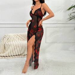 Shein Women's Spaghetti Strap Floral Print Casual Ruffle Trim - Nightgown