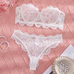 Shein Lace Pattern Design Lingerie Set - Strapless