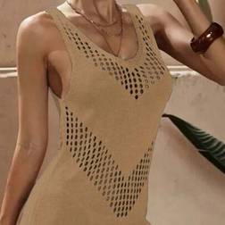 Shein Hollow Out Geometric Pattern Knit Cover Up Dress - Women's