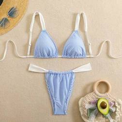 Shein Women's Sexy Striped Backless Strap Bikini Set - Summer
