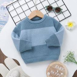 Shein Baby Boy Ombre Knit Crew Neck Long Sleeve Casual Pullover Sweater - Classic Fashion Apparel
