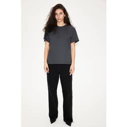 H&M Damen T-Shirt aus Pima-Baumwolle - Dunkelgrau