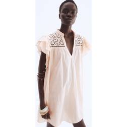 H&M Kleid Mit Volantärmeln Und Broderie Anglaise - Puderrosa