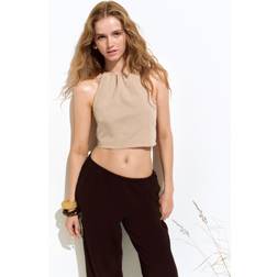 H&M Halterneck Topp Med Dragsko - Beige