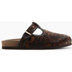 H&M Damen Pantoletten - Braun/Leopardenprint