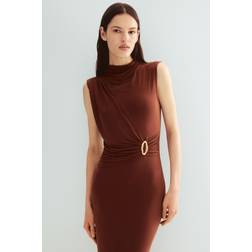 H&M Drapiertes Kleid Mit Turtleneck - Braun