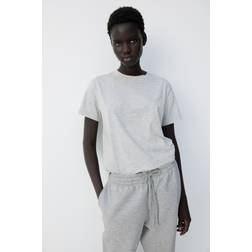 H&M Damen T-Shirt aus Baumwolle - Hellgraumeliert