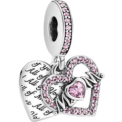 Pandora Heart & Mum Dangle Charm - Silver/Pink
