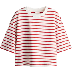 H&M Cropped T-shirt - White/Red Striped